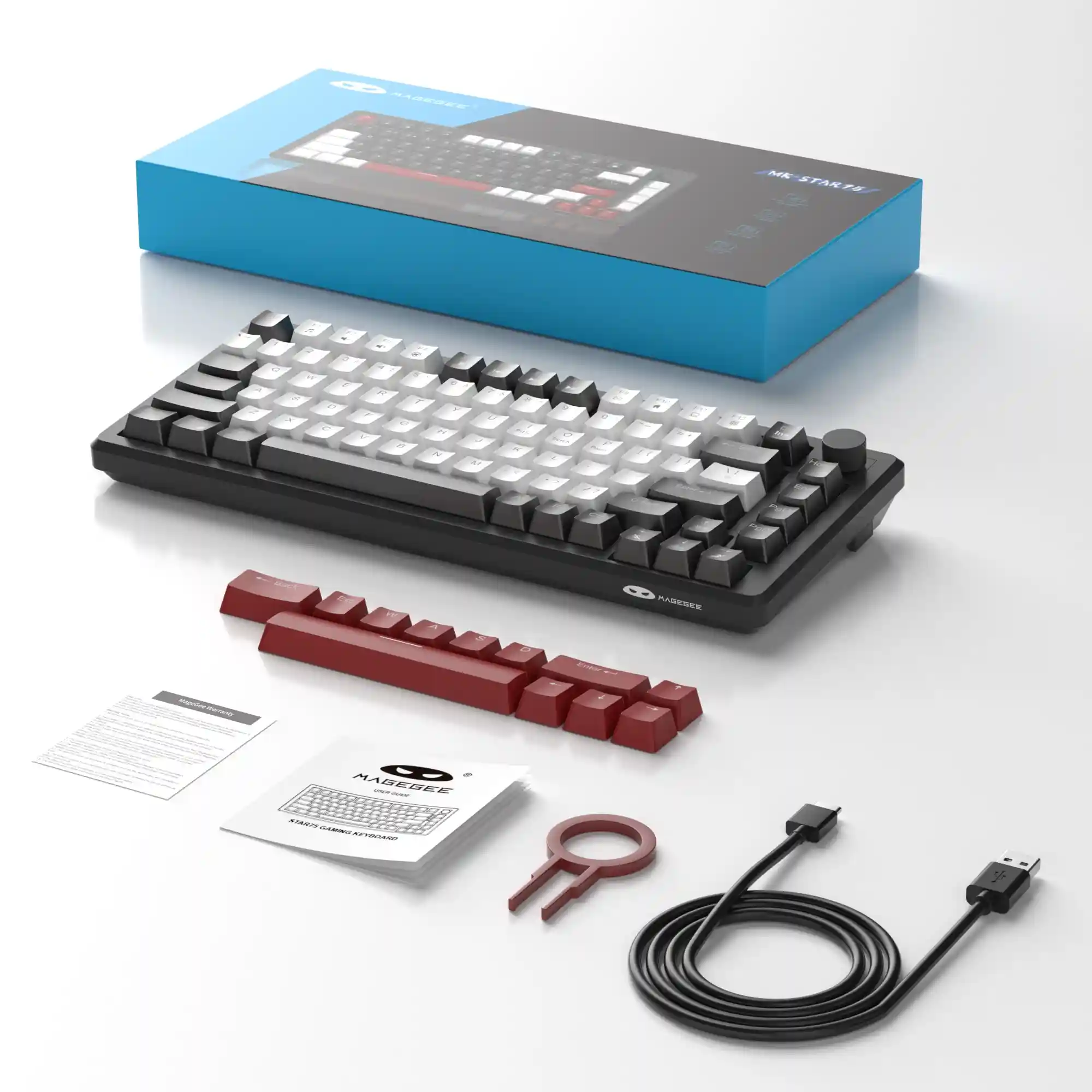 MageGee MK-STAR75 Black White+Red Wired Mechanical Keyboard Red